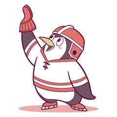 Happy Penguin Hockey Player in Helmet - Cute Cartoon Animal Illustration
