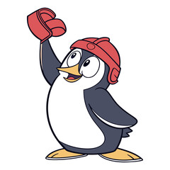 Happy Penguin Hockey Player in Helmet - Cute Cartoon Animal Illustration