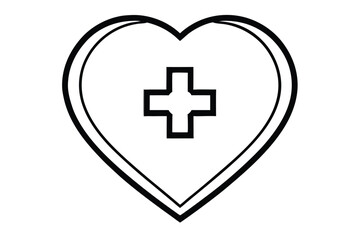 Obraz premium Black Outline Heart with Plus Sign Design on White Background Simple Icon