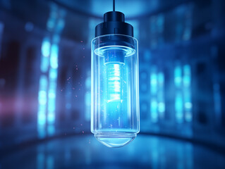 Shimmering Blue Fluid Capsule in Soft White Glow
