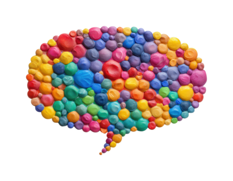 Creative colorful speech bubble graphic design abstract isolated on transparent background, png