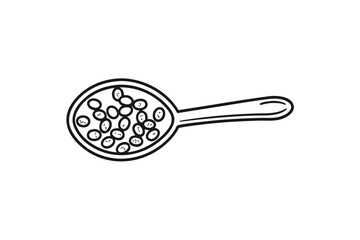 Black Outline of Seeds on Spoon with White Background in Flat Style