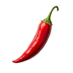 Red chili pepper with glossy skin and curved stem, vibrant spicy mood and fresh texture