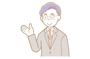 手を差し出すスーツでメガネをかけた若い男性のイラスト