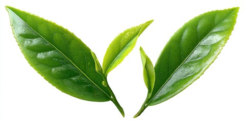 Fototapeta premium Fresh green tea leaves, close-up (1)