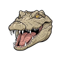 Naklejka premium Fierce Alligator or Crocodile Head with a Roaring Open Mouth and Sharp Teeth.