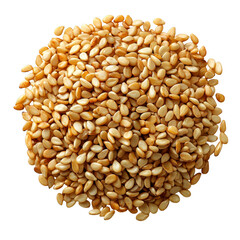 Toasted sesame seed pile with warm golden tones and natural texture, appetizing closeup, cozy mood