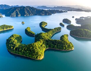 Serene lake with winding islands
