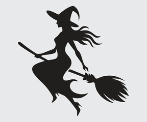 Halloween scary. female witch in broom. silhouette