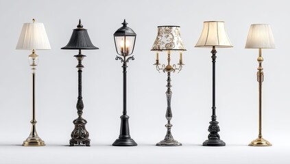 Five floor lamps in various styles, displayed against a plain white background. 
