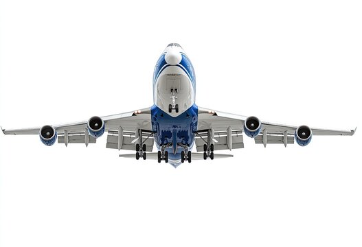 Wide-body jet airplane, front view, isolated
