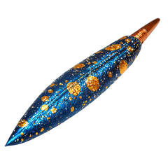 Shimmering blue feather gold fleck metallic shaft glitter pattern decorative plume ornamental quill