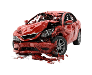 Car accident scene urban area destructive environment view safety awareness isolated on transparent background, png