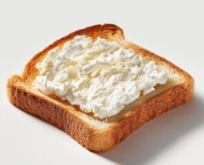 Toasted bread slice topped with a spread of creamy, textured white food