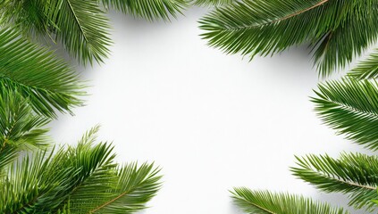 Palm leaves frame a bright white background