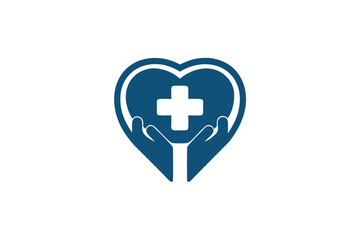 Obraz premium Blue Heart Shaped Hands Holding a White Cross Symbol on White Background