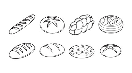 Various types of bread and baked goods illustrated in a minimalist silhouette style