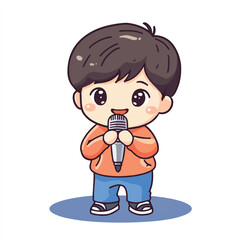 Adorable chibi boy character singing with a microphone