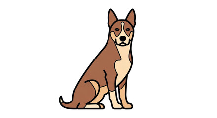 Sitting brown dog with alert ears and white markings.