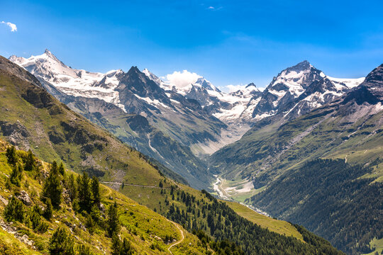 Scenic summer view of Zinal valley mountains in Valais Switzerland