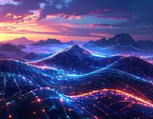 Futuristic Glowing Cityscape at Sunset