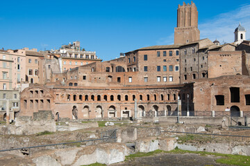 Fototapeta premium Trajans forum archaelogical site landmark. Rome city center. Italy