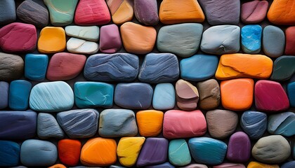 Fototapeta premium Colorful Stones Wall Unique Textures Patterns Artistry Design