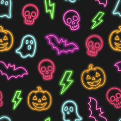 Halloween neon seamless pattern