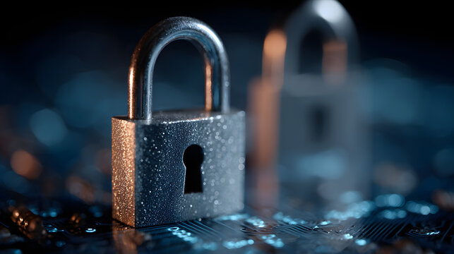 Cybersecurity concept with digital padlocks and bu technology, protection o a infrmation blue circuit bord representing pivacy, glowing for data secure and advanced sevices web network futu 78751008 1
