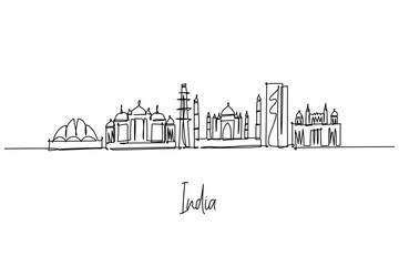 India country skyline continuous line drawing a cityscape concept for South Asia travel theme and national heritage.