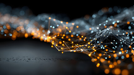 Abstract tech network data connections glowing with blue cloud lines. dots, Artificial transformation neural network, machine learning, orange, computing concept. Digital intelligence strat 17607436 1