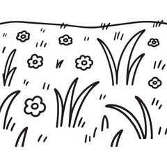 Friendly Grassy Field with Whimsical Blades and Flowers.