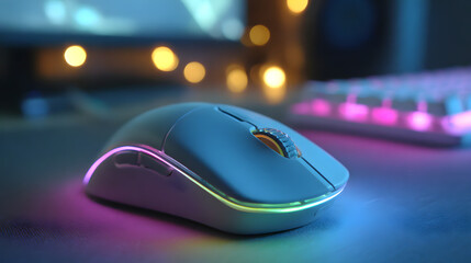 translucent setting mouse mouse on a Modern circular placed pad in an ambient light computer 77480254 1