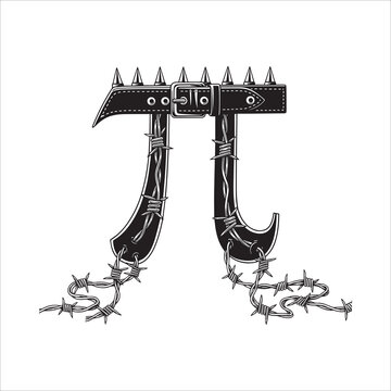 Vector art of punk pi symbol with belt and barbed wire