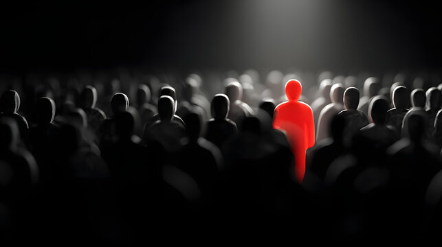 under dense crowd of matte environments. silhouettes, with a striking red figure in sharp contrast spotlight, of black emphasizing the in a insider threats peril data A 44758047 1
