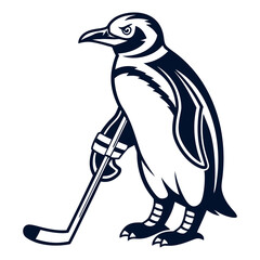 Penguin Playing Ice Hockey with Stick Vector Illustration