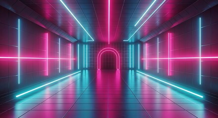 Neon Tunnel Corridor Futuristic Design.