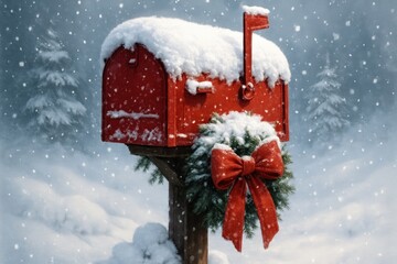 Festive snowy mailbox illustration.