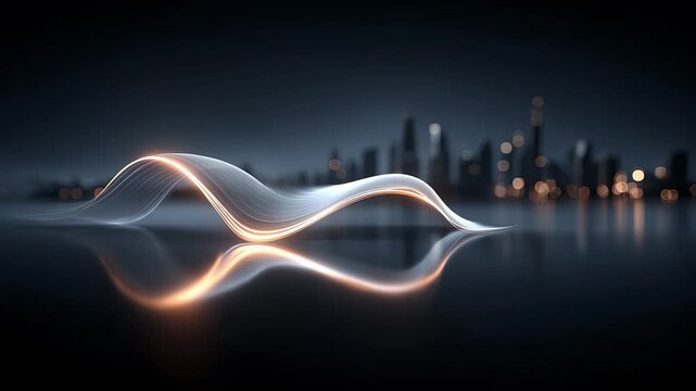 Light Flows on Water with City Skyline in Background