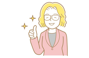 サムズアップをする黄色い髪でスーツのメガネをかけた女性のイラスト
