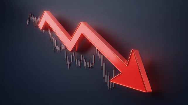 Bearish Red Arrow with Candlestick Chart on Dark Financial Background