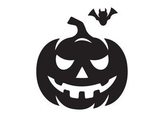 pumpkin with face logo silhouette vector, pumpkin face vector silhouette illustration, jack-o-lantern with pumpkin logo silhouette, pumpkin with funny face logo silhouettes vector on white background.