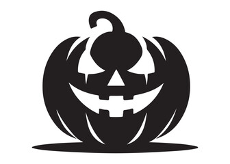 pumpkin with face logo silhouette vector, pumpkin face vector silhouette illustration, jack-o-lantern with pumpkin logo silhouette, pumpkin with funny face logo silhouettes vector on white background.