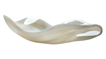 Creamy sculptural bowl with flowing ribbed texture and glossy highlights, elegant modern centerpiece with soft curves