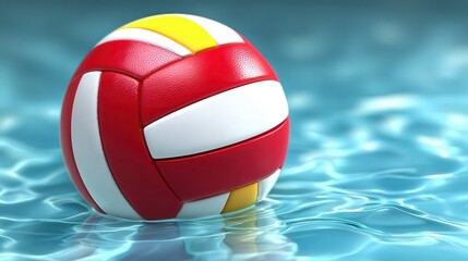 A vibrant volleyball floats on the surface of shimmering blue water, creating a dynamic visual perfect for sports marketing, summer activities, or fitness promotions, Capture the essence of fun,