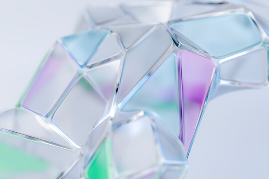 Colorful 3D geometric glass sculpture with abstract shapes