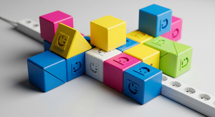 Obraz premium A series of geometric power modules in vibrant, playful colors