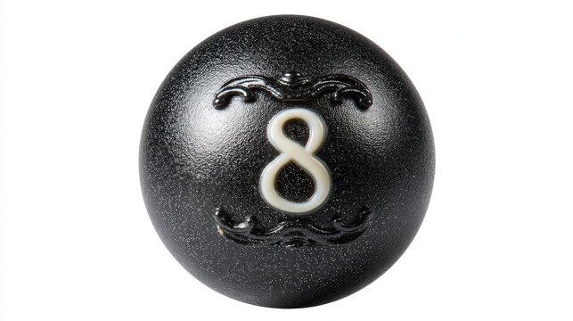 A close-up of a classic black billiard ball with the number 8, ideal for sports-themed designs, promotions, or articles, It symbolizes fun, competition, and leisure activities, - Powered by Adobe