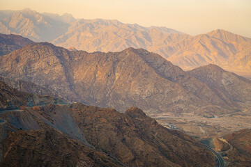 Landscape view of Taif Mountains in morning view 