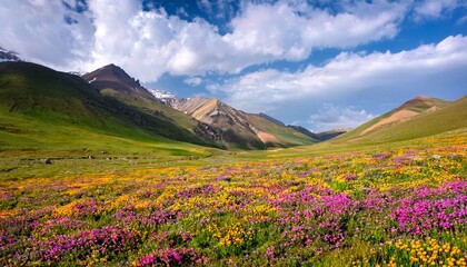 Obraz premium A Vast Plateau Blooms With Spring Flowers In Vibrant Colors